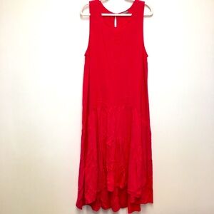 Falls Creek Tiered Midi Sleeveless Dress XL Pink Linen Blend Relaxed Lagenlook